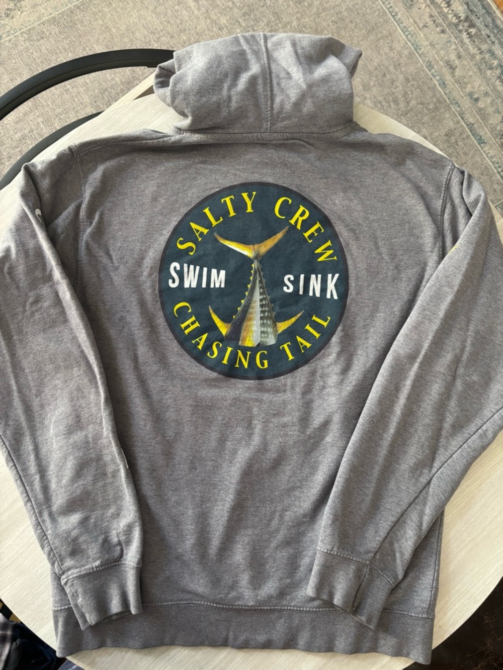 Salty Crew Gray Hoodie with Yellow & Blue Chasing Tail Graphic